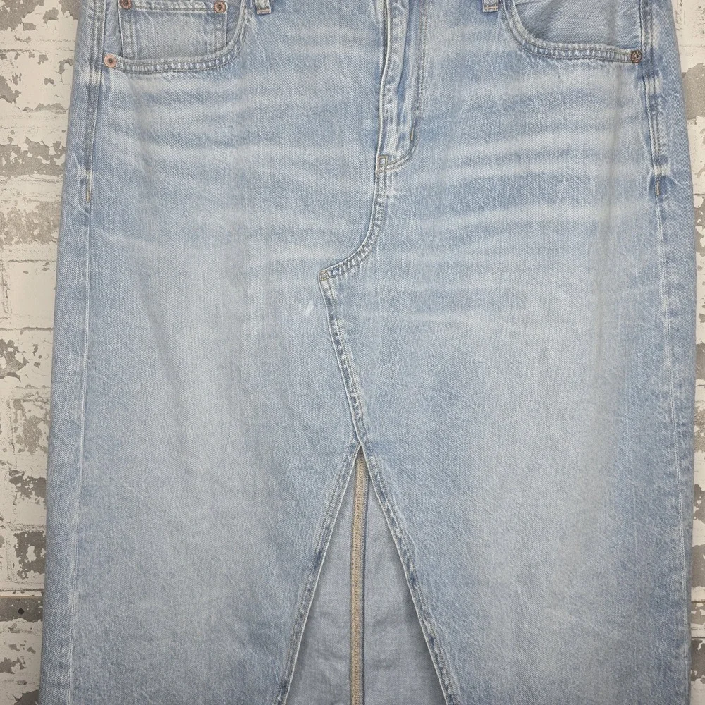 American Eagle Womens Low Rise Maxi Skirt Light Wash Denim Jean Zip Fly Size 12